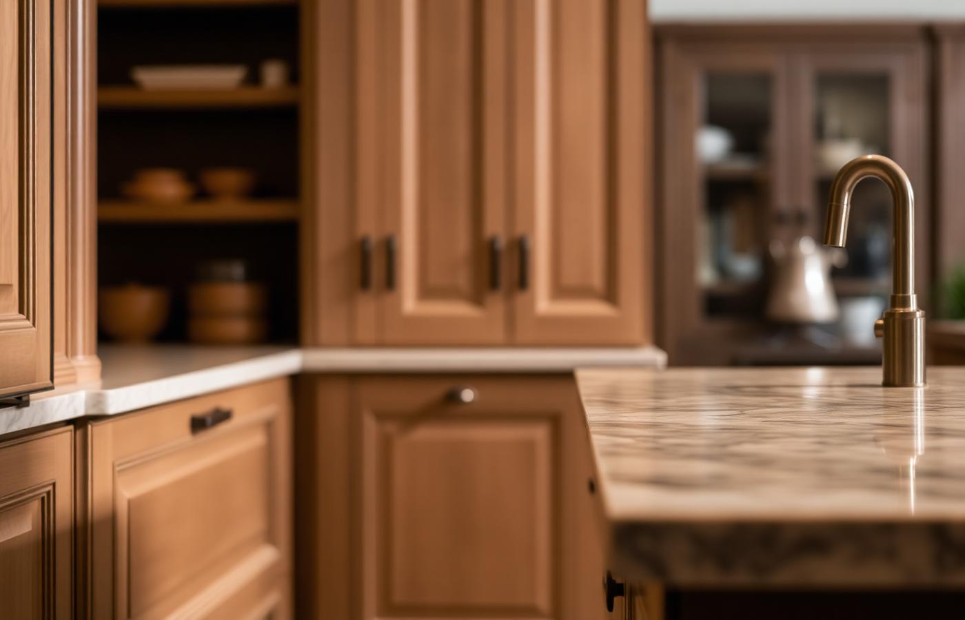 Stone benchtop and custom joinery detail in the display home