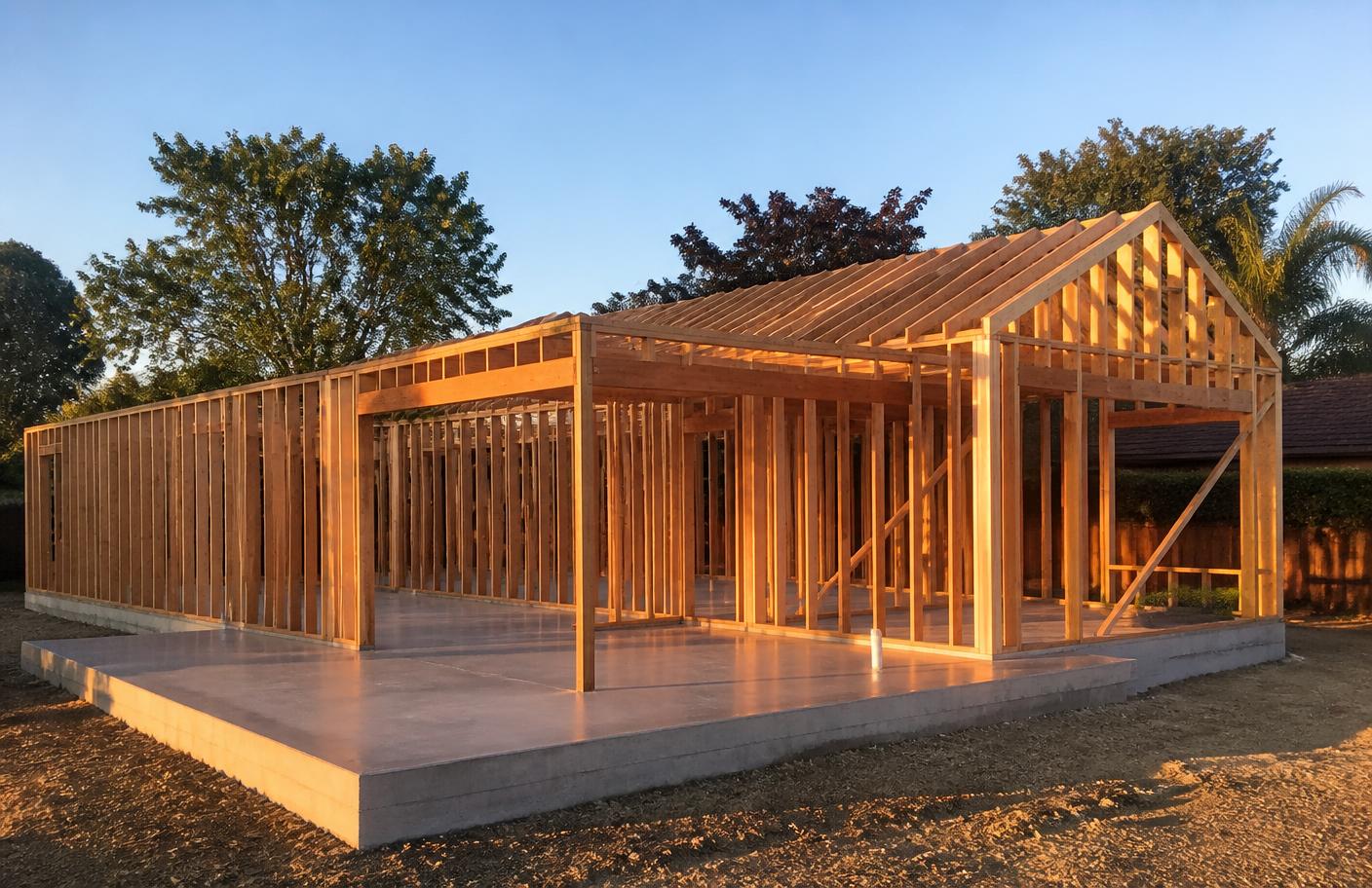 New slab and timber frame rising on the cleared block